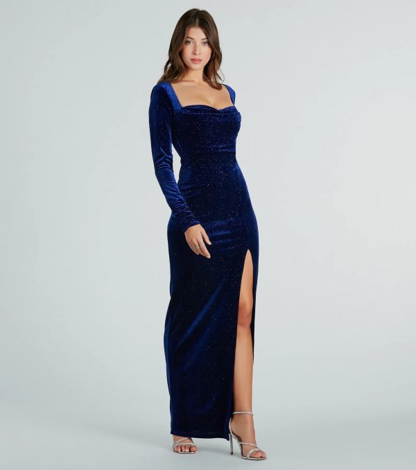 Cora Glitter Velvet Long Sleeve Formal Dress - Image 3