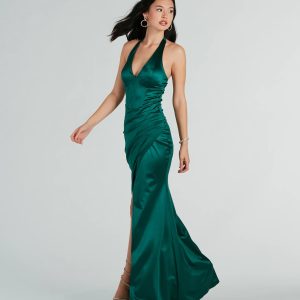 Melissa Formal Satin Halter Mermaid Long Dress