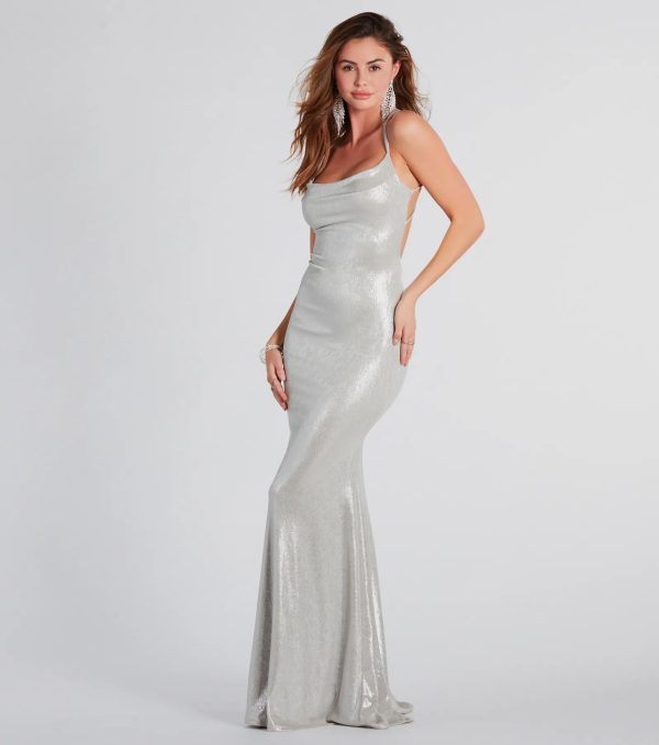 Kate Formal Metallic Open Back Mermaid Dress - Image 2