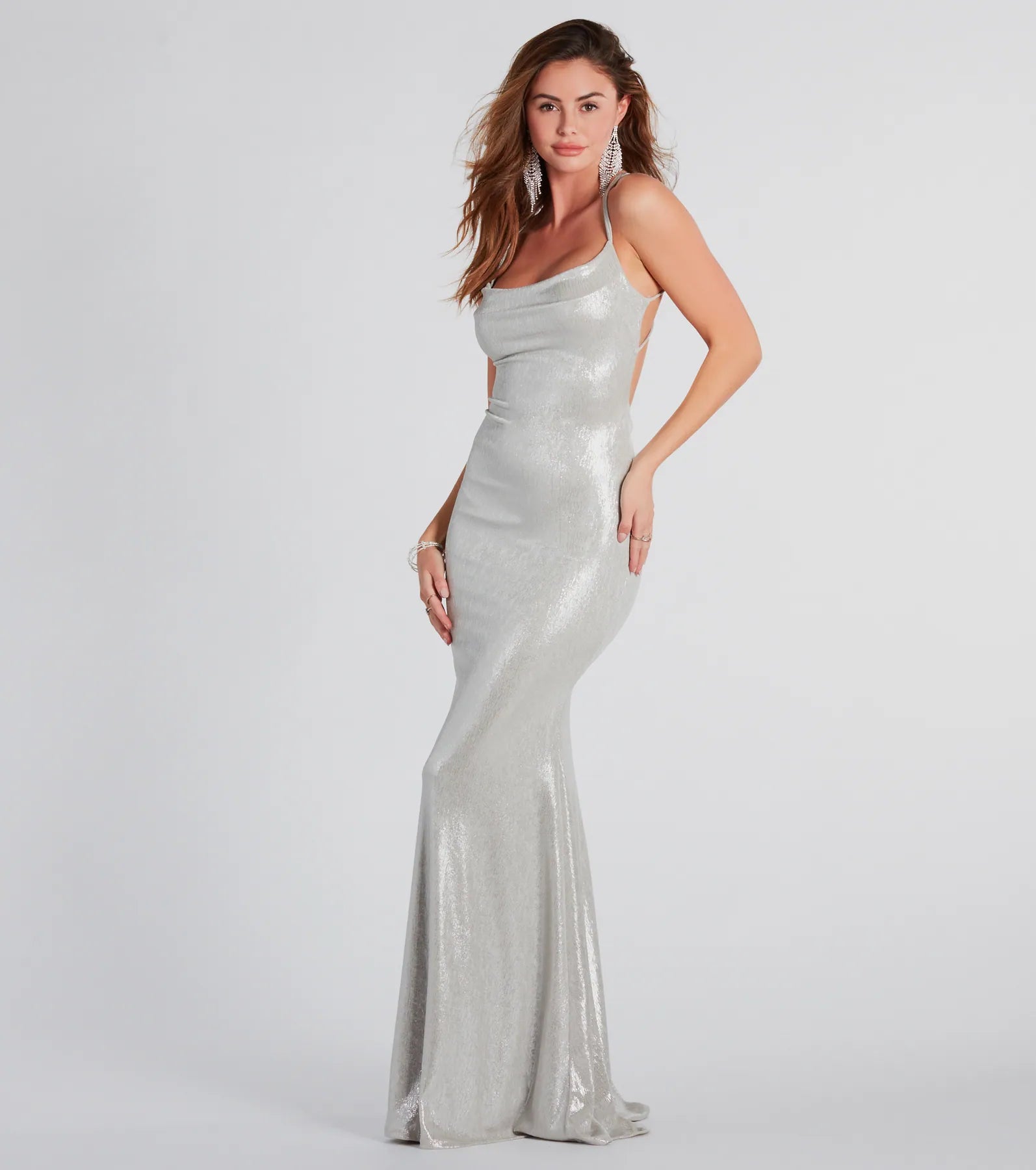 Kate Formal Metallic Open Back Mermaid Dress - Image 2