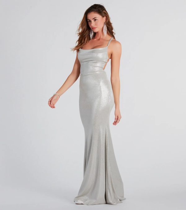 Kate Formal Metallic Open Back Mermaid Dress - Image 4