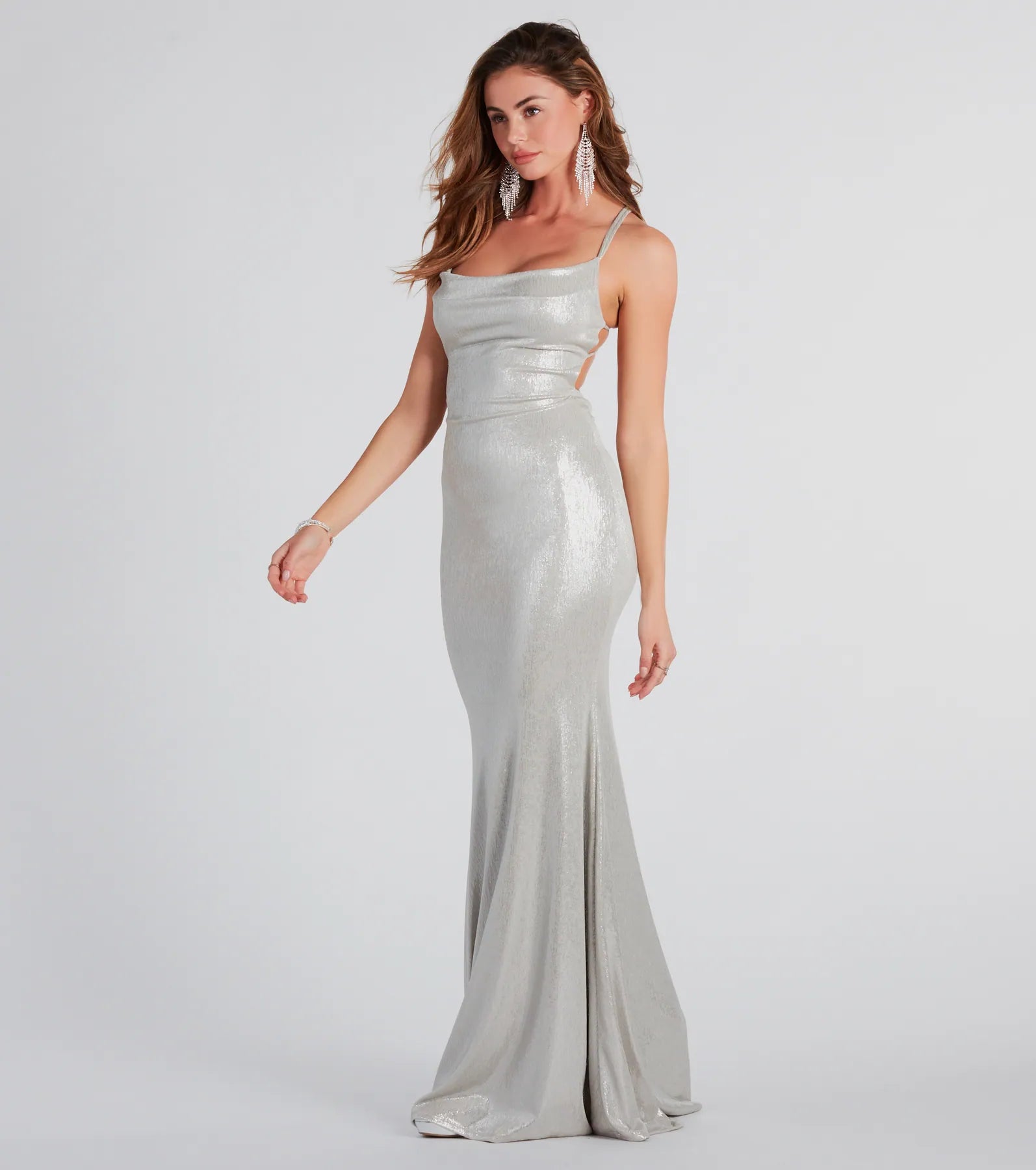 Kate Formal Metallic Open Back Mermaid Dress - Image 4