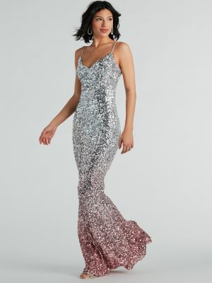 Lizzy V-Neck Sequin Ombre Long Formal Dress