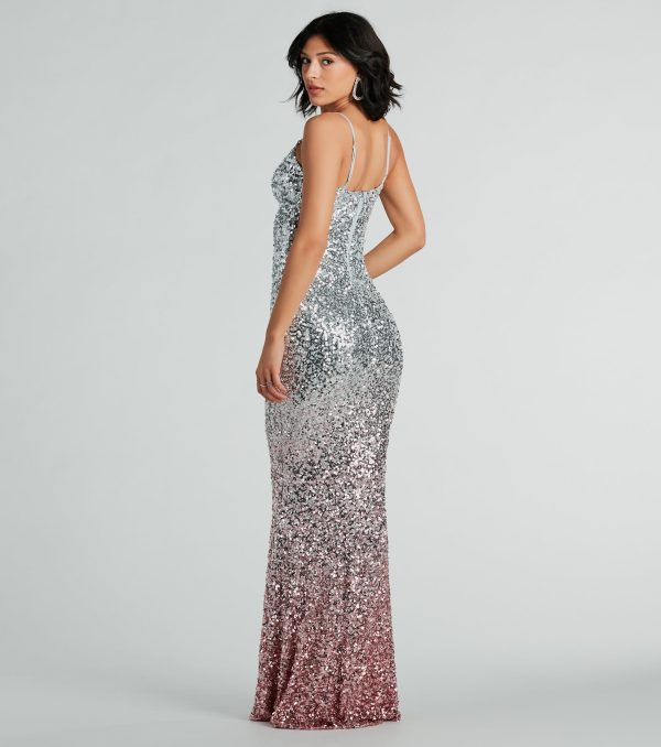 Lizzy V-Neck Sequin Ombre Long Formal Dress - Image 2