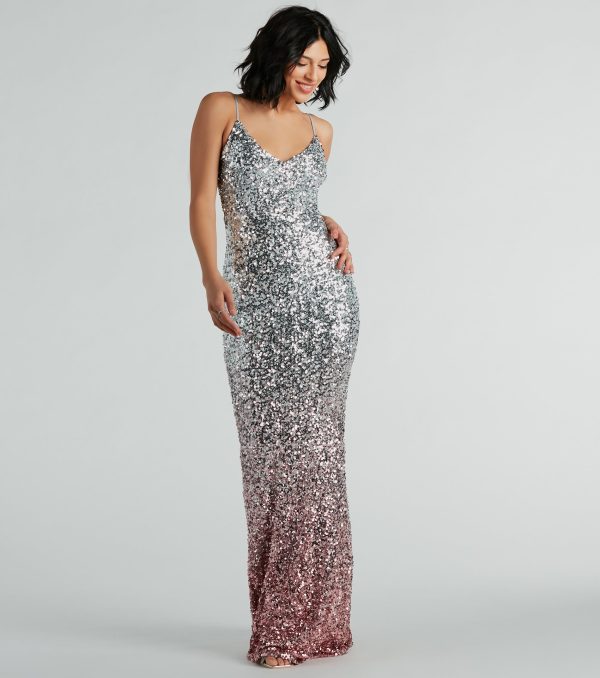Lizzy V-Neck Sequin Ombre Long Formal Dress - Image 4