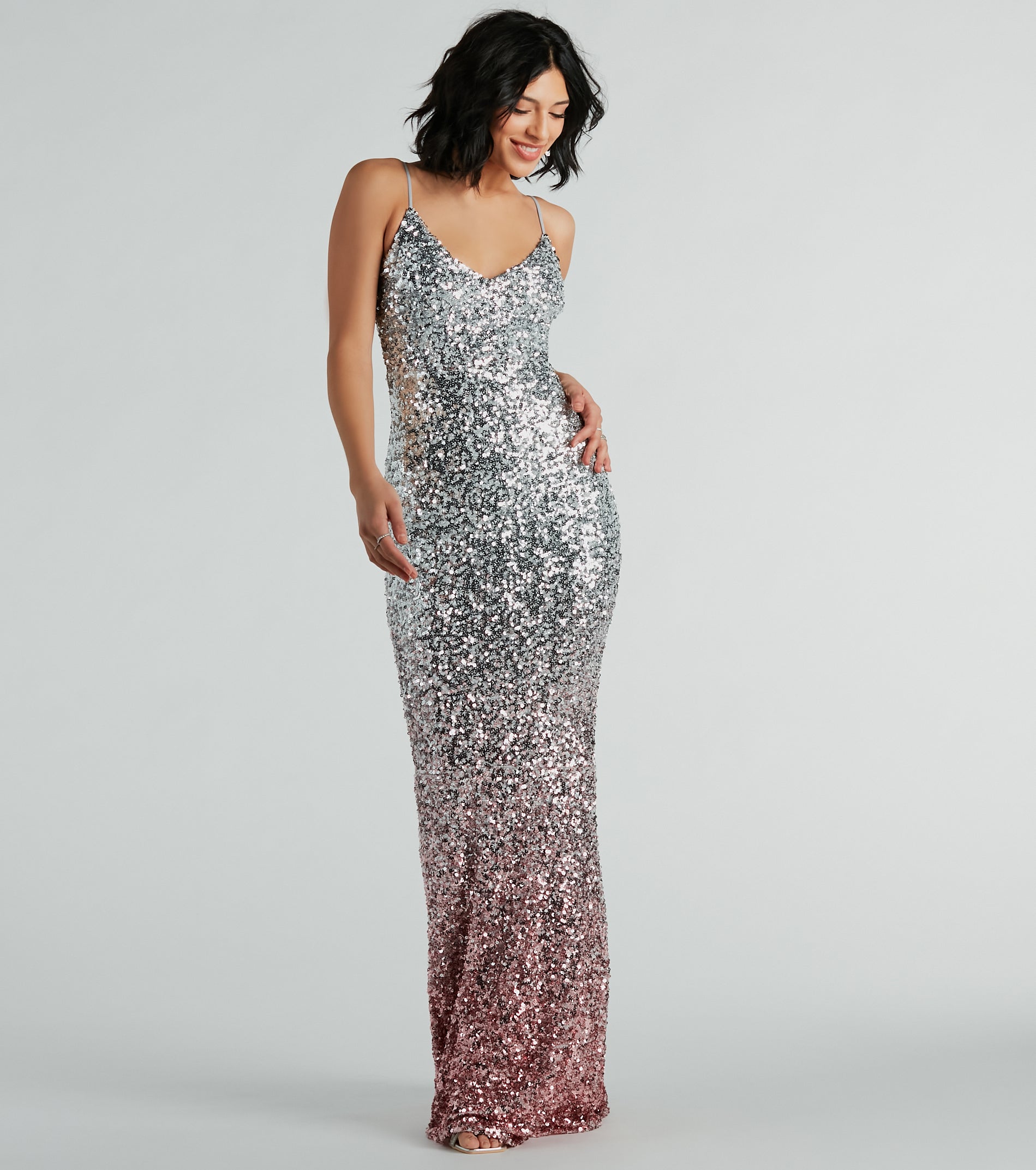 Lizzy V-Neck Sequin Ombre Long Formal Dress - Image 4