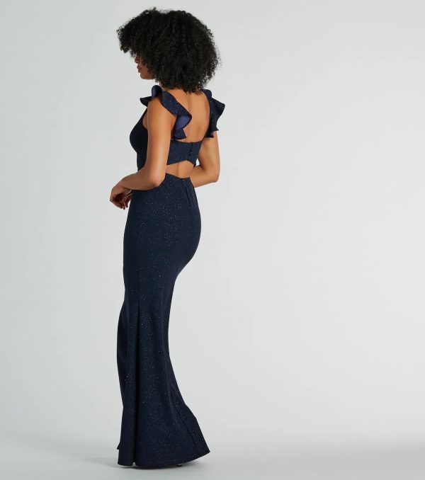 Tamera V-Neck Ruffle Mermaid Glitter Formal Dress - Image 2