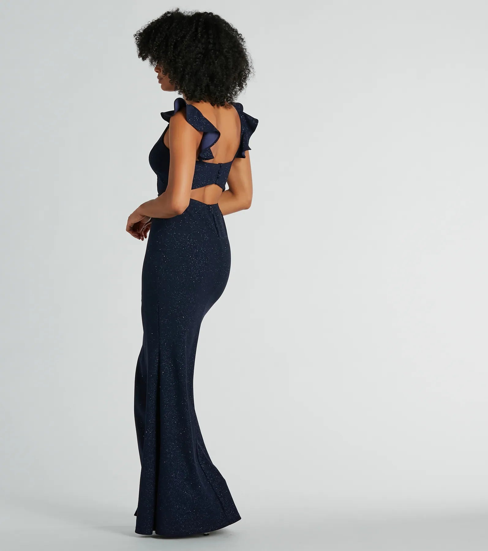 Tamera V-Neck Ruffle Mermaid Glitter Formal Dress - Image 2