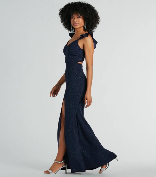 Tamera V-Neck Ruffle Mermaid Glitter Formal Dress - Image 4