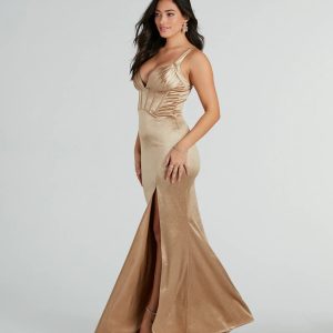 Annalise Glitter Satin Corset Mermaid Dress