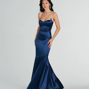 Devina Formal Satin Faux Pearl Lace-Up Dress
