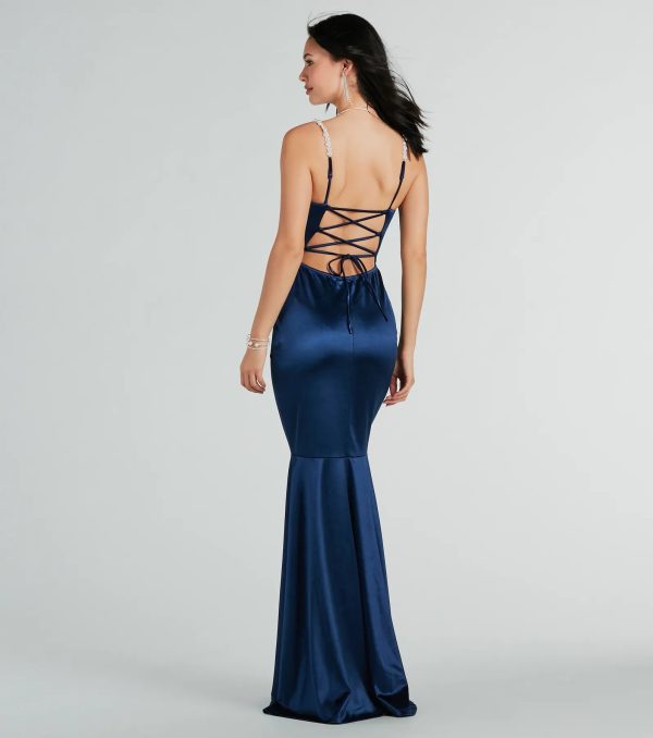 Devina Formal Satin Faux Pearl Lace-Up Dress - Image 2