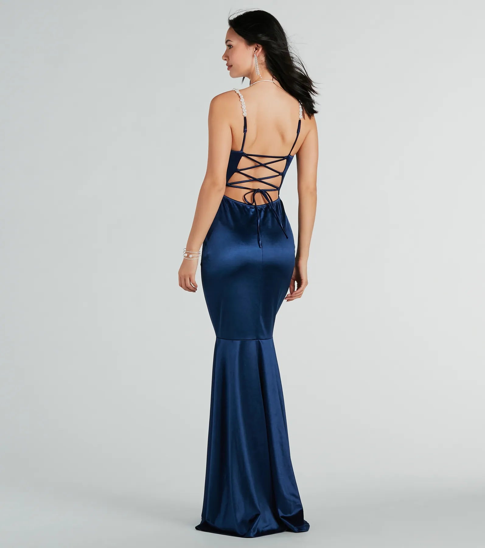 Devina Formal Satin Faux Pearl Lace-Up Dress - Image 2