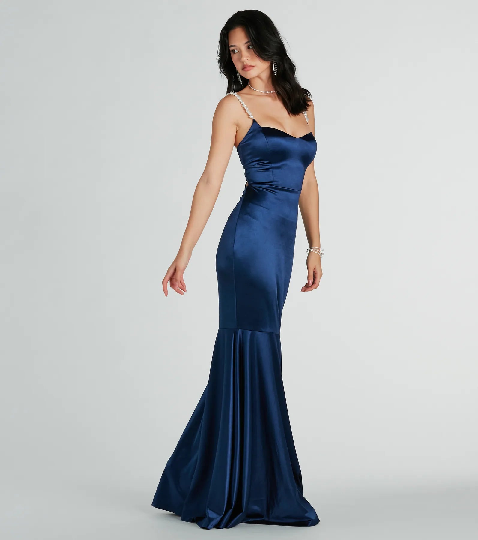 Devina Formal Satin Faux Pearl Lace-Up Dress - Image 3
