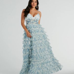 Halle Corset Ruffle A-Line Floral Formal Dress