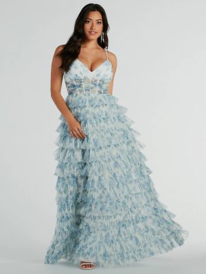 Halle Corset Ruffle A-Line Floral Formal Dress