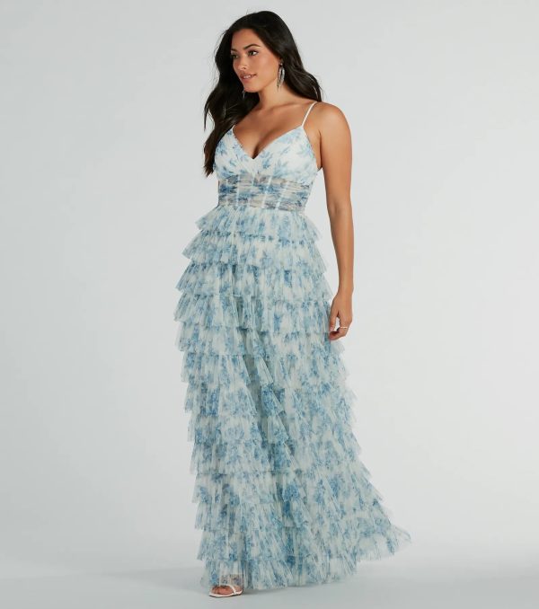 Halle Corset Ruffle A-Line Floral Formal Dress - Image 4