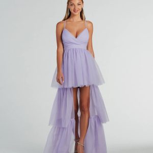 Ophelia V-Neck High Low Ruffle Tulle Formal Dress