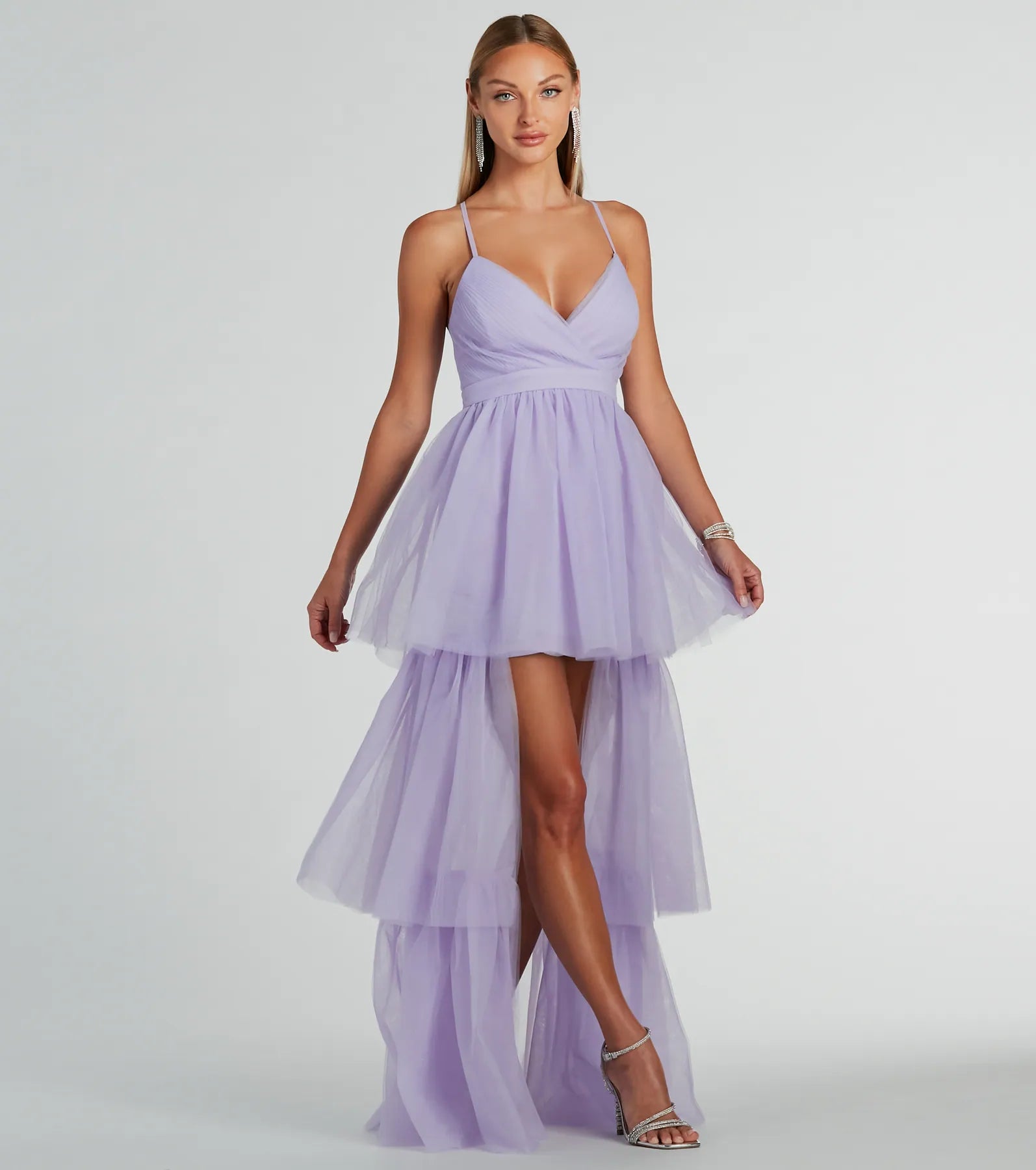 Ophelia V-Neck High Low Ruffle Tulle Formal Dress - Image 4