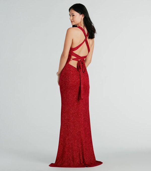 Kat Formal Glitter Lace-Up Column Dress - Image 2