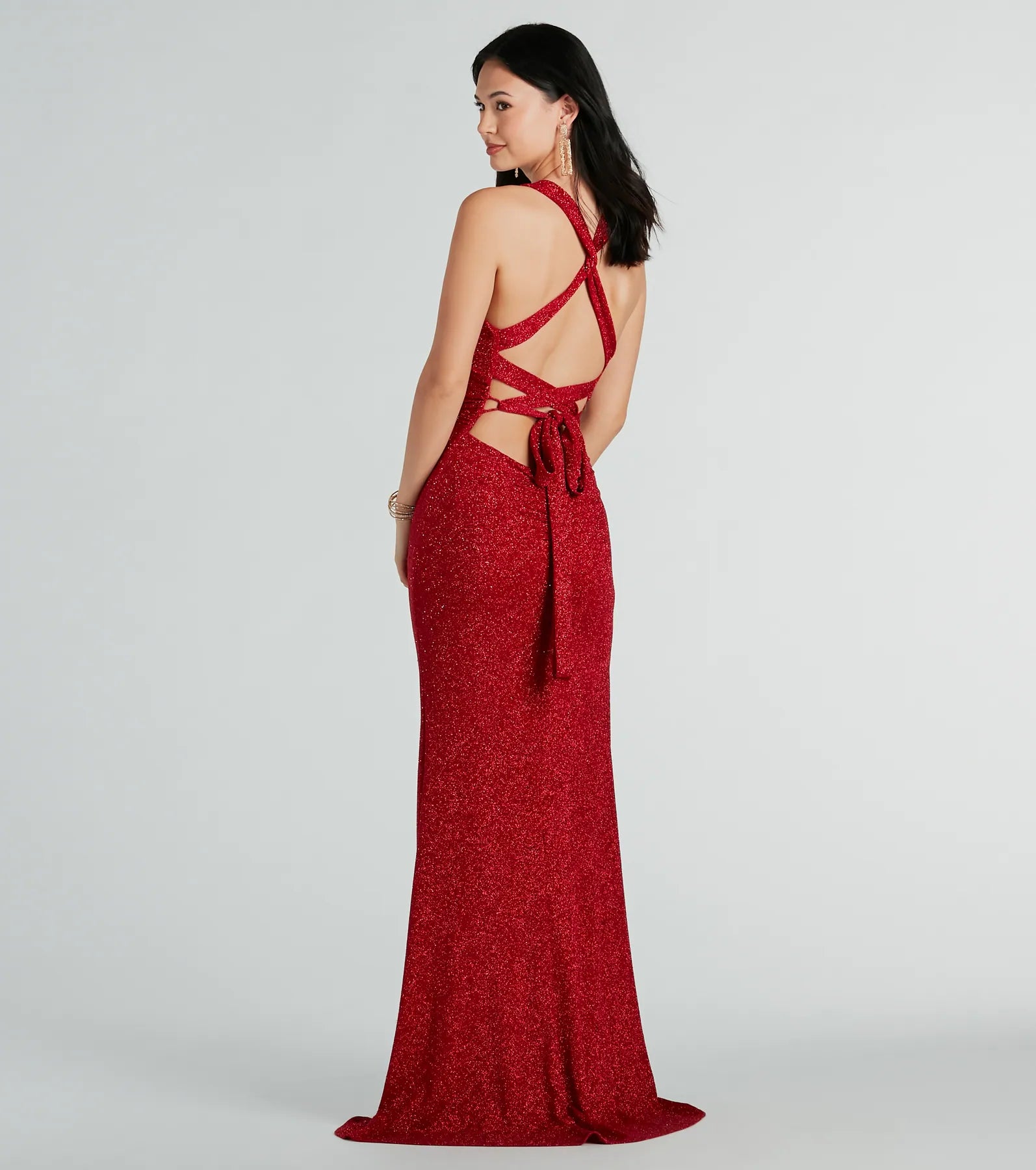 Kat Formal Glitter Lace-Up Column Dress - Image 2
