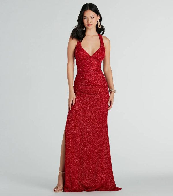 Kat Formal Glitter Lace-Up Column Dress - Image 3