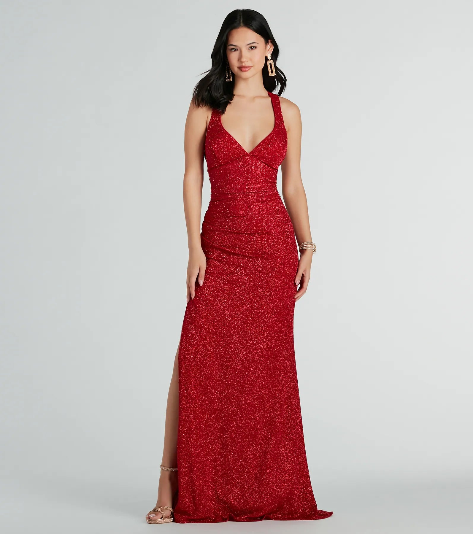 Kat Formal Glitter Lace-Up Column Dress - Image 3