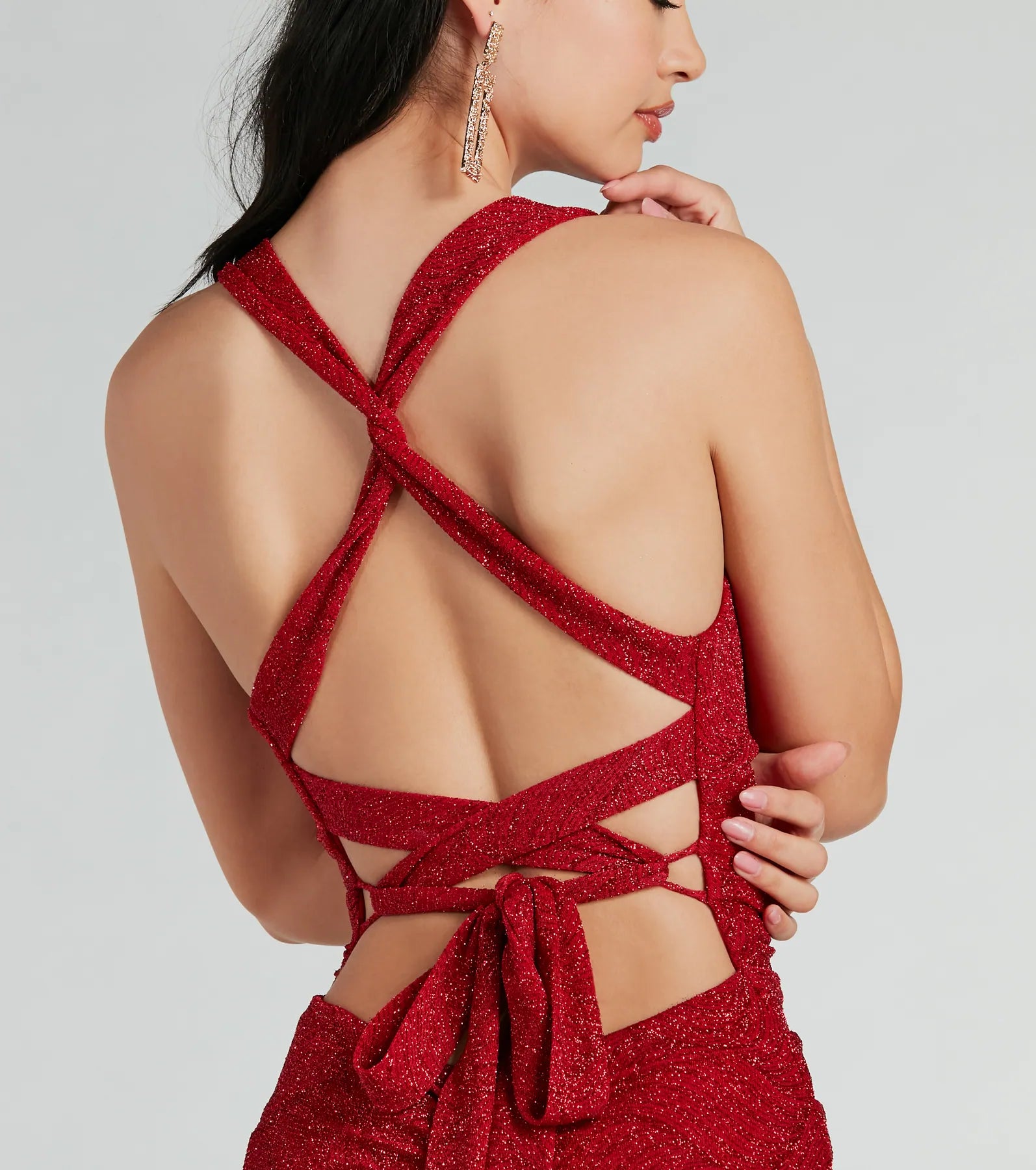 Kat Formal Glitter Lace-Up Column Dress - Image 4
