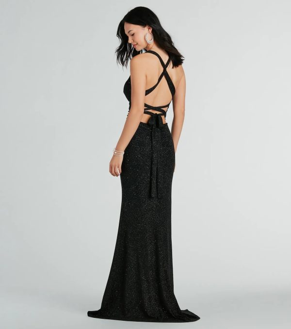 Kat Formal Glitter Lace-Up Column Dress - Image 6