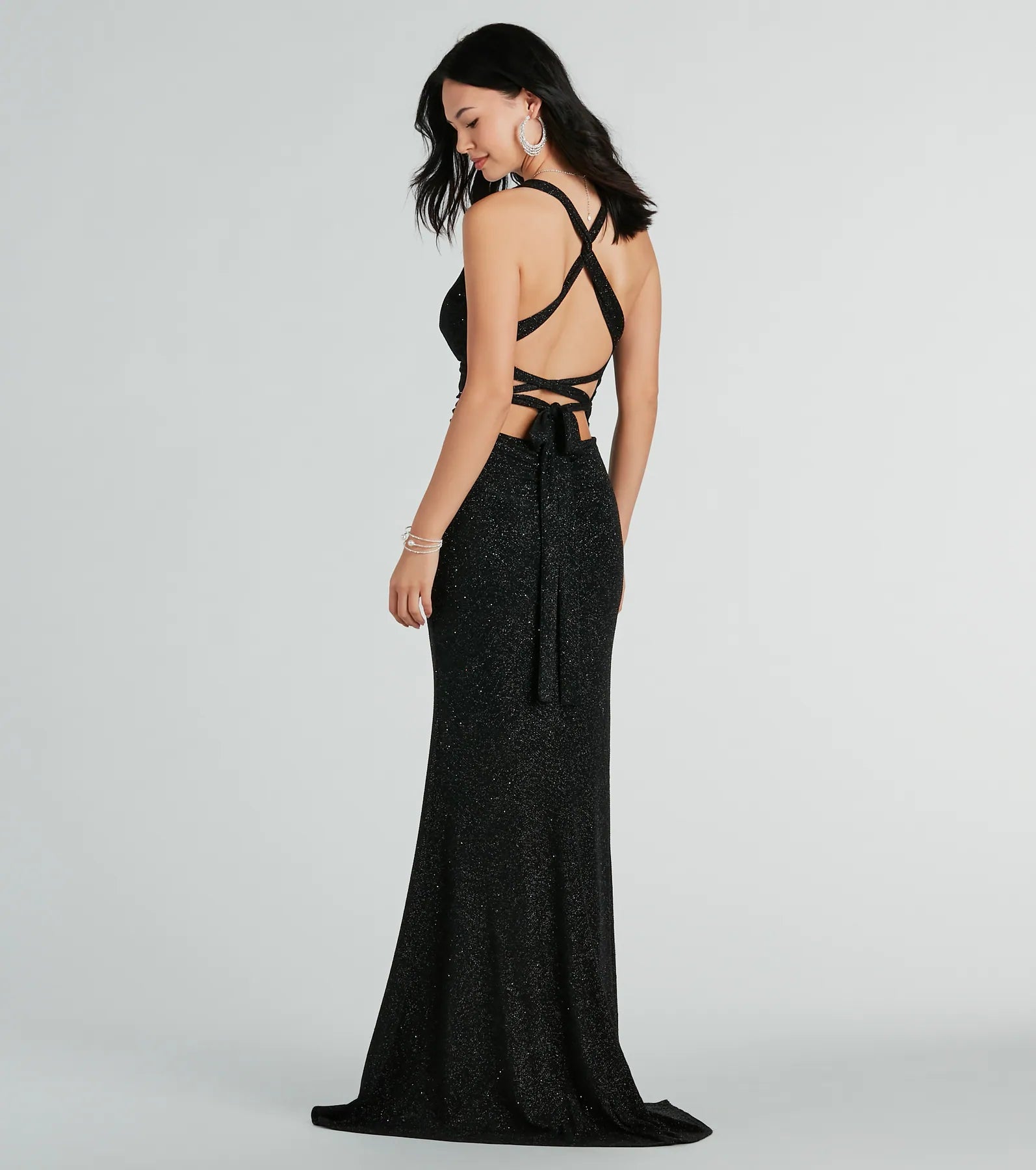 Kat Formal Glitter Lace-Up Column Dress - Image 6