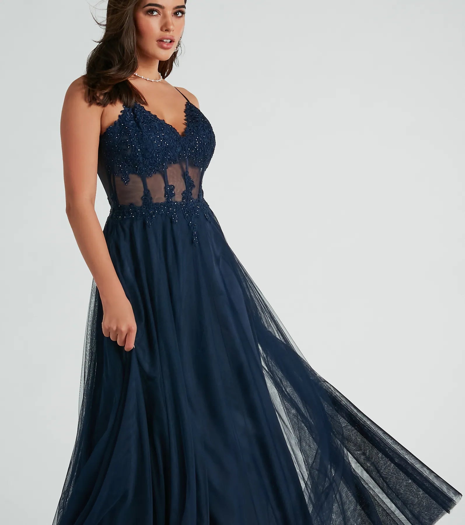 Jaci Rhinestone Embroidered Mesh Formal Dress - Image 12