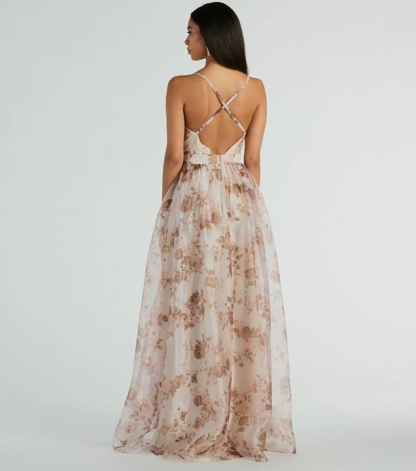 Clarissa V-Neck Rose Floral A-Line Formal Gown - Image 2