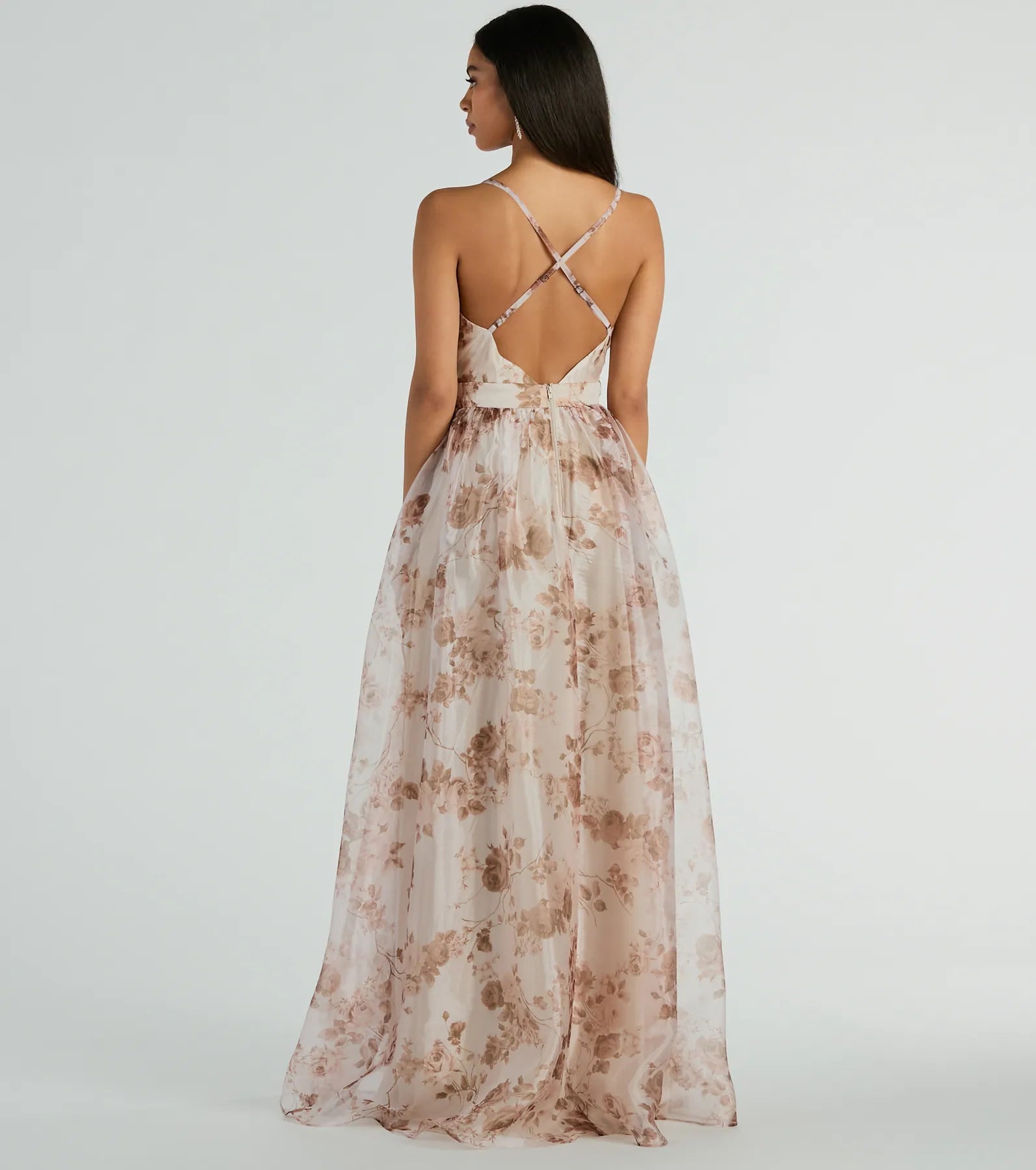 Clarissa V-Neck Rose Floral A-Line Formal Gown - Image 2