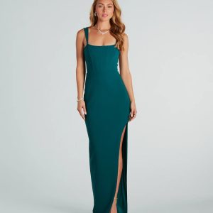 Diana Formal Crepe Corset Slit Long Dress