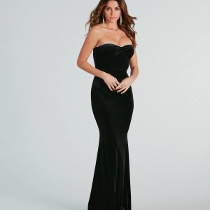 May Formal Velvet Rhinestone Mermaid Long Dress