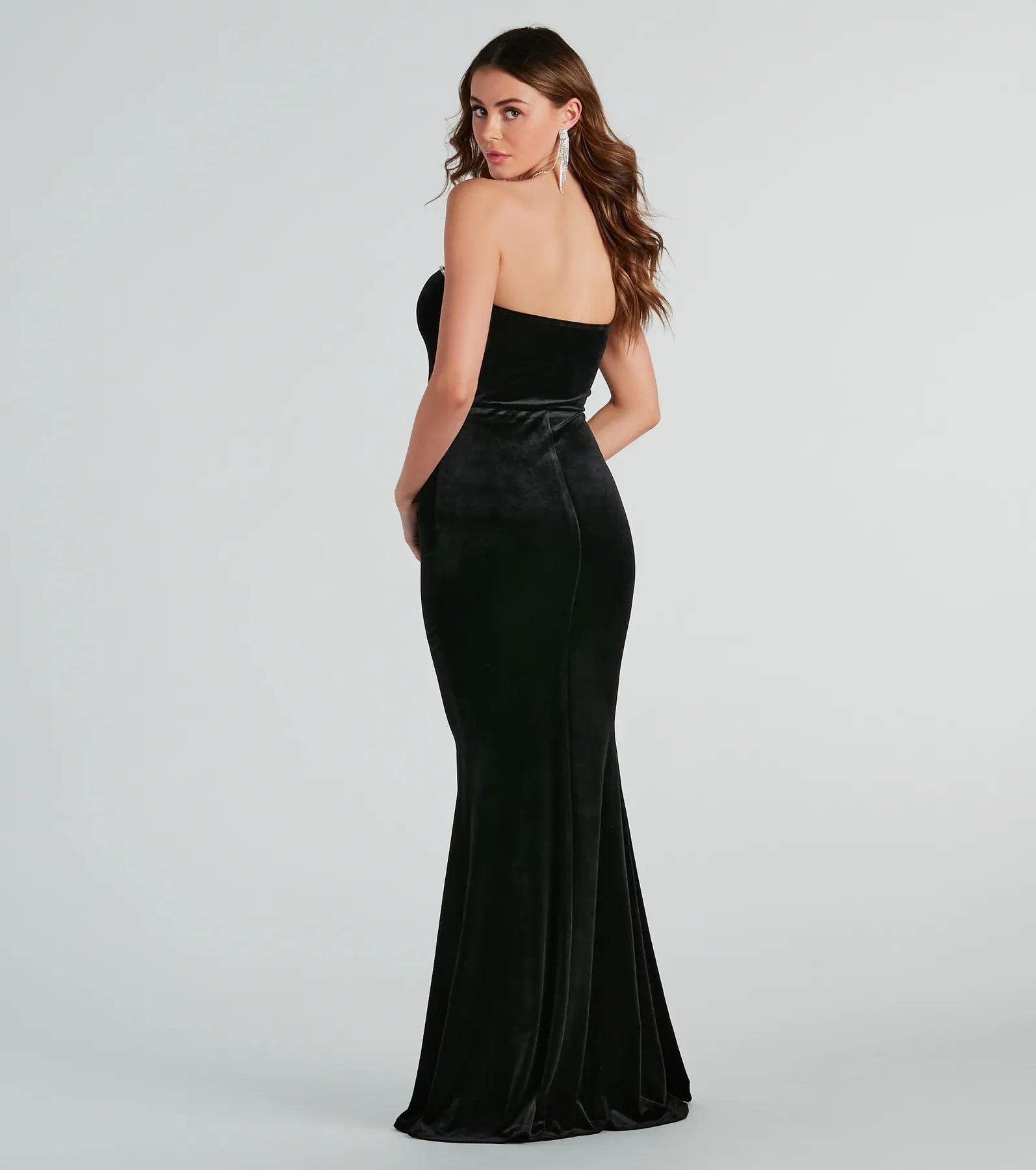 May Formal Velvet Rhinestone Mermaid Long Dress - Image 2