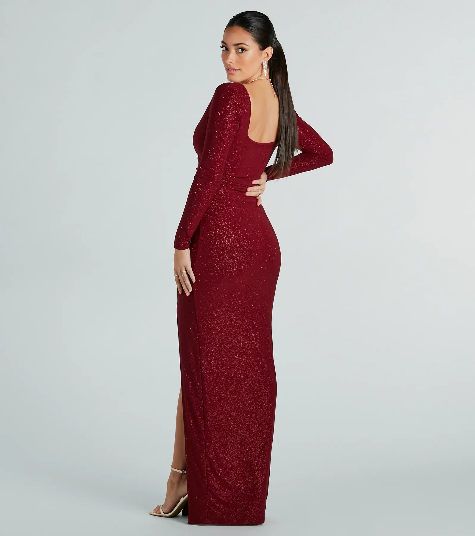 Jada Glitter Knit Long Sleeve Formal Dress - Image 2