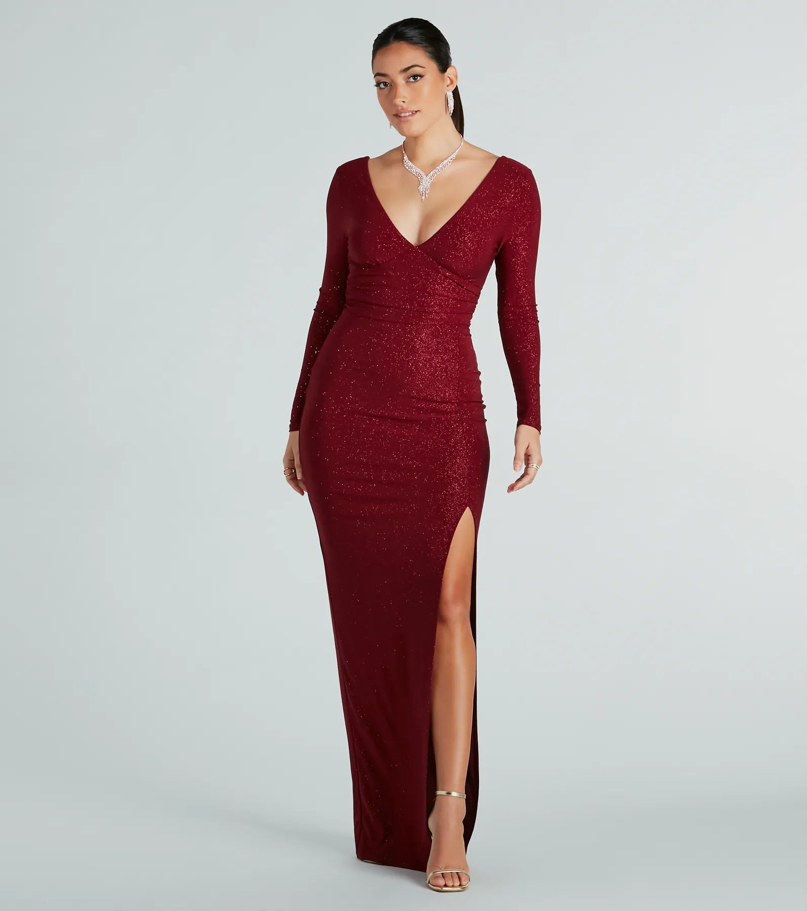 Jada Glitter Knit Long Sleeve Formal Dress - Image 3