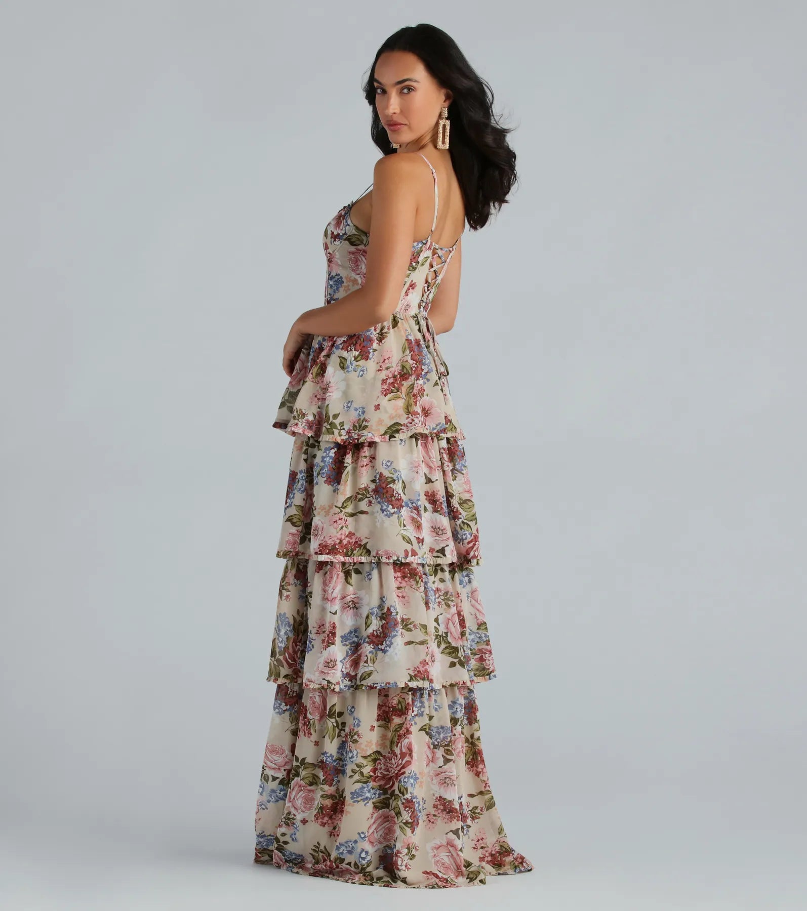 Natalie Formal Chiffon Floral Ruffle A-Line Dress - Image 2