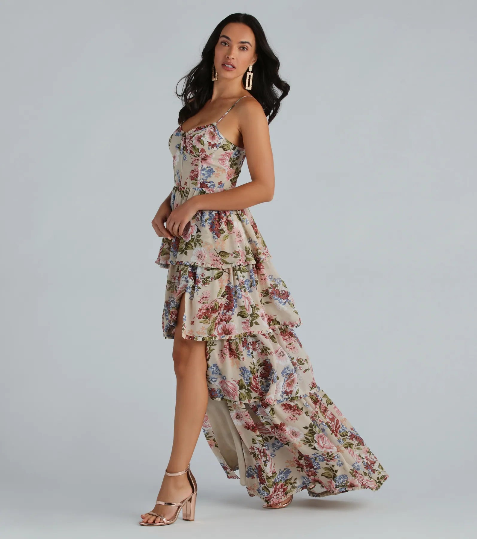 Natalie Formal Chiffon Floral Ruffle A-Line Dress - Image 3