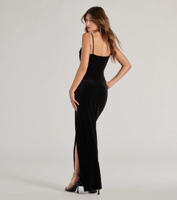 Myah Sleeveless High-Slit Velvet Cutout Dress - Image 2