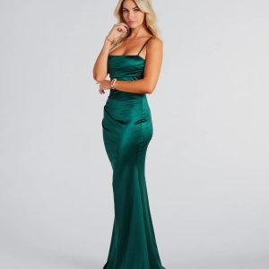 Teagan Formal Satin Pleated Mermaid Long Dress