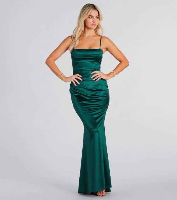 Teagan Formal Satin Pleated Mermaid Long Dress - Image 3