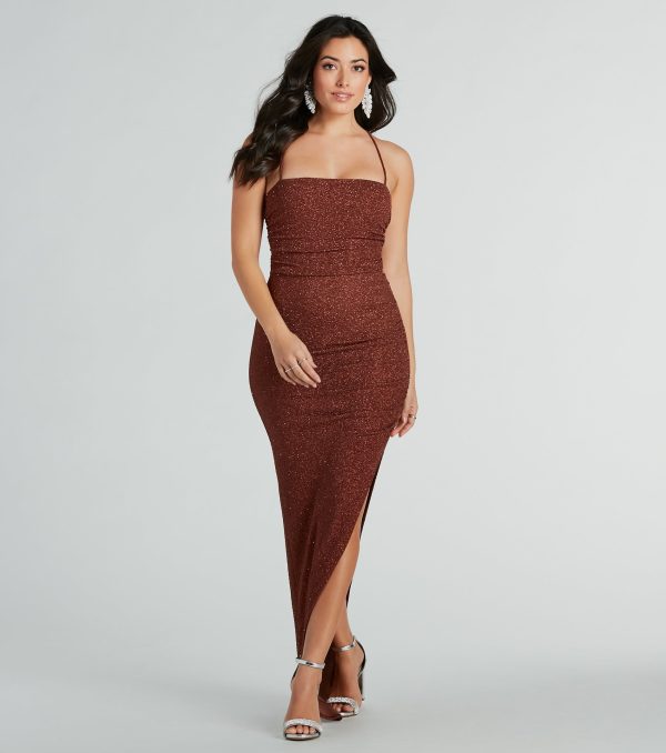 Adrian Formal Glitter Lace-Up Long Dress - Image 3