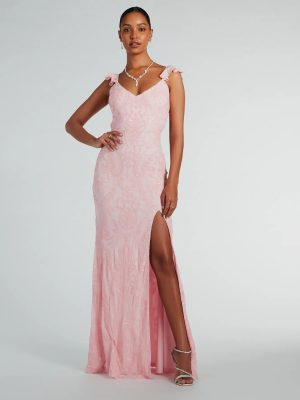 Estella V-Neck Column Long Sequin Formal Dress