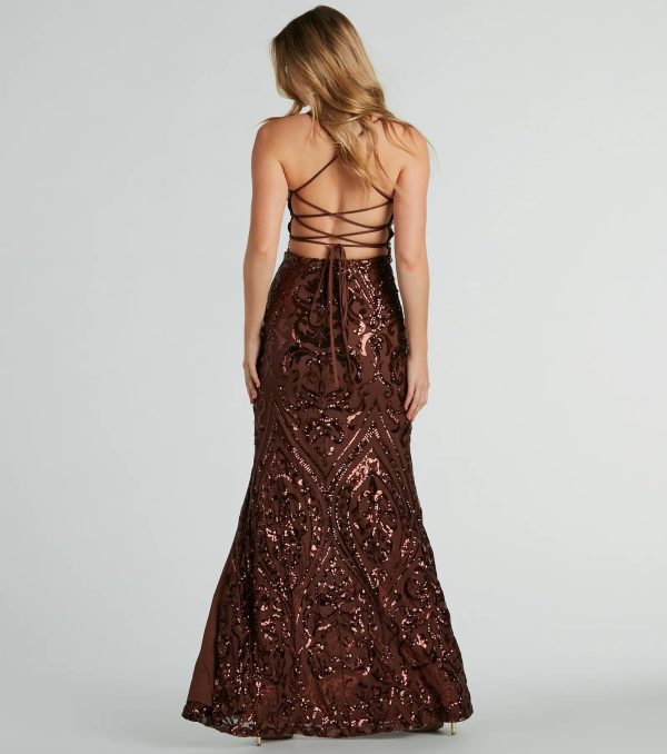Maura Lace-Up Mermaid Sequin Mesh Formal Dress - Image 2