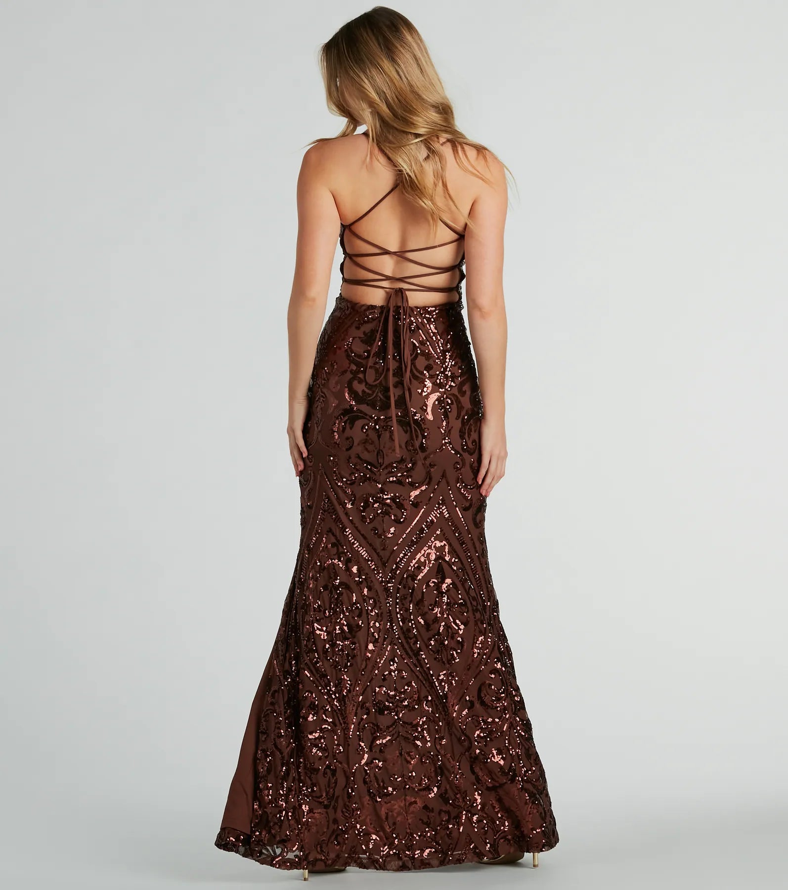 Maura Lace-Up Mermaid Sequin Mesh Formal Dress - Image 2