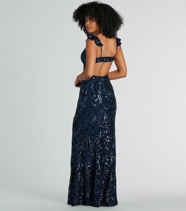 Estella V-Neck Column Long Sequin Formal Dress - Image 7