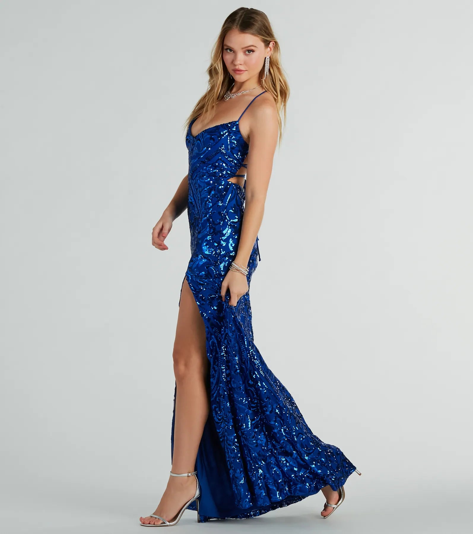 Maura Lace-Up Mermaid Sequin Mesh Formal Dress - Image 6