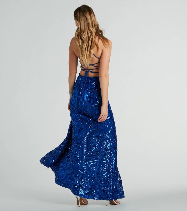 Maura Lace-Up Mermaid Sequin Mesh Formal Dress - Image 8